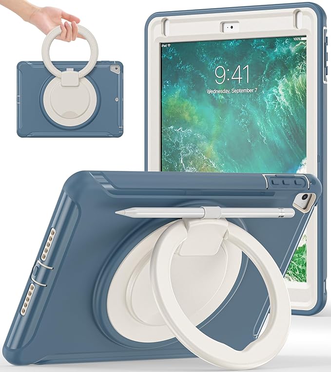 BATYUE Case Compatible with iPad 6th Generation 9.7 inch 2018 iPad 5th Gen 2017 iPad Air 2/ iPad Pro 9.7''Shockproof Protective Cover with Pencil Holder &ampRotating Kickstand for KidsBoysGirls