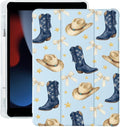 Bow Cowboy Boots Hat for iPad Air5/Air4 Case with Pencil Holder Auto Sleep/Wake Blue Leather Soft TPU Back Cover for iPad 10.9 Inch 2022/2020