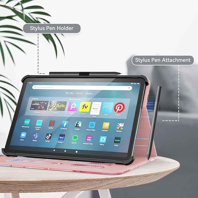 OKP Portable Electronic Device Cover for Amazon Tablet 11 (13th Generation 2023 Release) Multi-Angle Stand Case with Pocket Auto Wake/Sleep PU Leather Marble Rose Gold