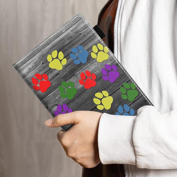 Colorful Dog Paw Print on Wooden Board