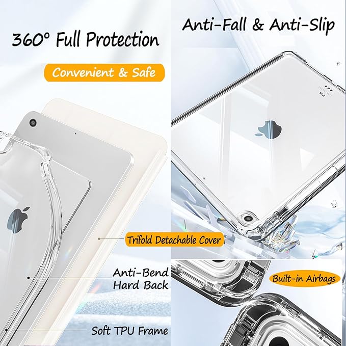 Case for iPad 9th/8th/7th Generation 2021/2020/2019 (10.2 inch) Case with Pencil Holder Slide Detachable Magnetic Trifold Stand Shockproof Slim Cute Clear Back Protective Cover (Cream)