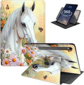 Case for Samsung Galaxy Tab S10 FE 10.9 2025/S9 FE 5G 10.9/S9 11 2023360 Degree Rotating Smart Cover Case with S Pen Holder &amp Auto Sleep/Wake-Handsome White Horse