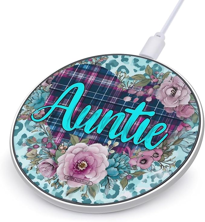 Western Auntie Heart Fast Portable Charger 10W Funny Graphic Phone Charging Pad with USB Cable
