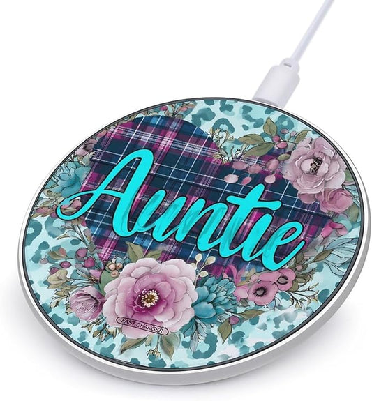 Western Auntie Heart Fast Portable Charger 10W Funny Graphic Phone Charging Pad with USB Cable