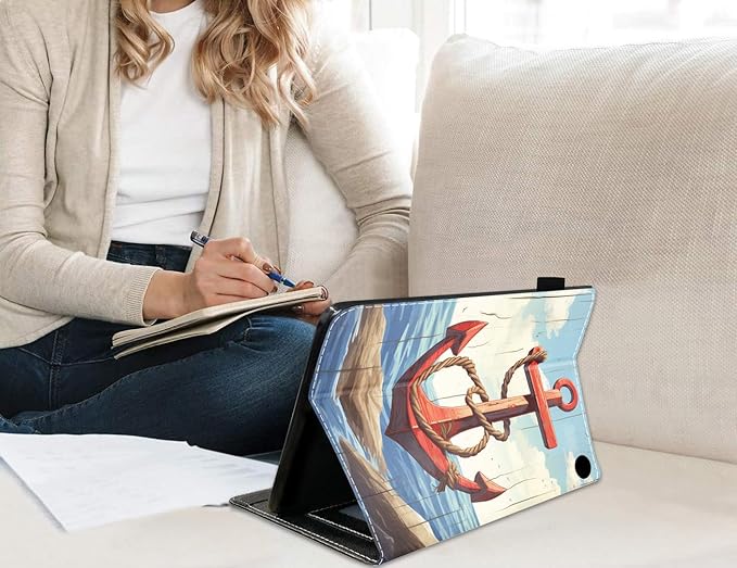 Case for All-New Amazon Fire HD 10 &amp 10 Plus Tablet 10.1 (13th/11th Generation 2023/2021 Release) Slim PU Leather Stand Cover with Card Slot &amp Auto Wake/Sleep Nautical Anchor