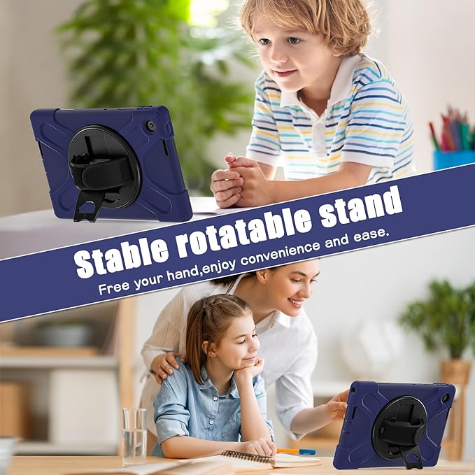 Tablet Case Compatible with Lenovo Tab 10.1(TB-311XU) /K10C TB311FU 2025 Case Protective Heavy Duty Rugged Shockproof Drop Protection Cover Shoulder Strap for Kids Silicone Cover(Dark Blue)