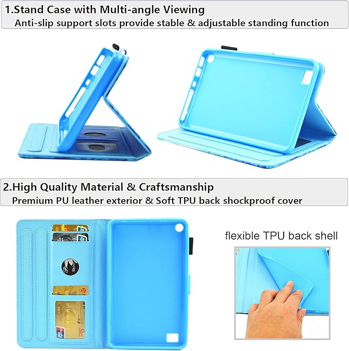 All-New 7 Amazon Kindle Fire 7 Tablet Case (9th/7th/5th Generation 2019/2017/2015) Smart Stand PU Leather Magnetic Cover with Card Pocket Pencil Holder [Auto Sleep/Wake] Elephant Rabbit