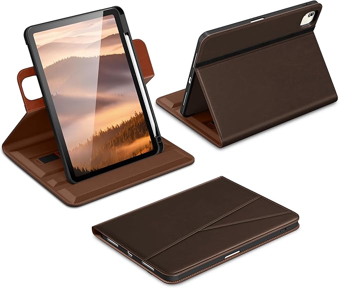 DTTO for iPad Air 11 inch Case M4 / M3 / M2 (2026/2025/2024) iPad Air 5th / 4th Gen (2022/2020) 360 Degree Rotating Premium Leather Folio Stand Cover with Pencil Holder Dark Brown