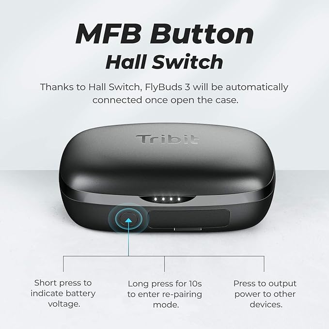 Tribit Wireless Earbuds 110H Playtime Bluetooth 5.3 IPX8 Waterproof Touch Control True Wireless Bluetooth Earbuds with Mic Earphones in-Ear Deep Bass Built-in Mic Bluetooth Headphones FlyBuds 3