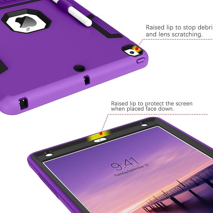 BENTOBEN iPad Case (9th/8th/7th Gen) 10.2-inch 2021/2020/2019 Heavy Duty Rugged Shockproof Protective Cover with Stand Pencil Holder C Purple