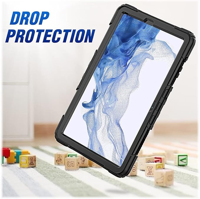 SaharaCase - Defense Series Case Cover for Samsung Galaxy Tab S8 (2022) [Shockproof Bumper] Rugged Full Screen Protection Integrated Kickstand Antislip Cover - Black