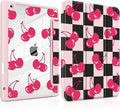 DONGKE for iPad 9th/8th/7th Generation Case 10.2 Inch (2021/2020/2019) [Auto Sleep/Wake &amp Pencil Holder] Clear Acrylic Back Trifold Stand Cover Cherry Checkers