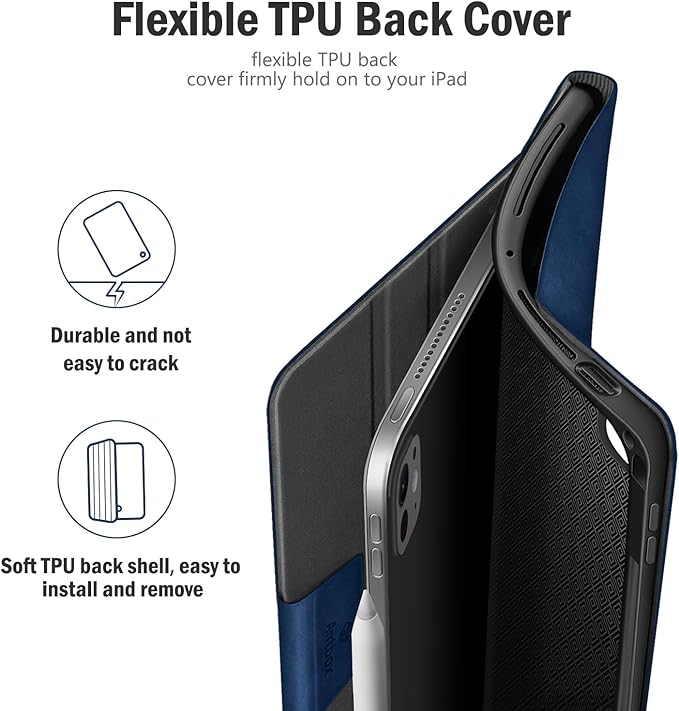 Antbox for iPad Pro 11 Inch Case M5 2025/M4 2024 Built-in Pencil Holder Fully Supports Pencil Pro/USB-C Auto Sleep/Wake Function Vegan Leather (Blue)