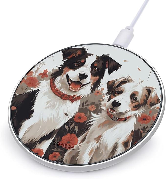 Lovely Dogs Wireless Charger Fast Wireless Charging Pad with USB Cable 10W Anti-Slip Magnetic Wireless Charger Portable Slim Charger Puck Travel Charging Station