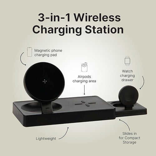 3 in 1 Foldable Fast Magnetic Wireless Charging Station AllCharge Max by It’s Just Smart Travel Charger for iPhone 15 14 13 12 11 Pro Max Apple Watch 8 7 6 5 Airpods Samsung Galaxy S24 Android