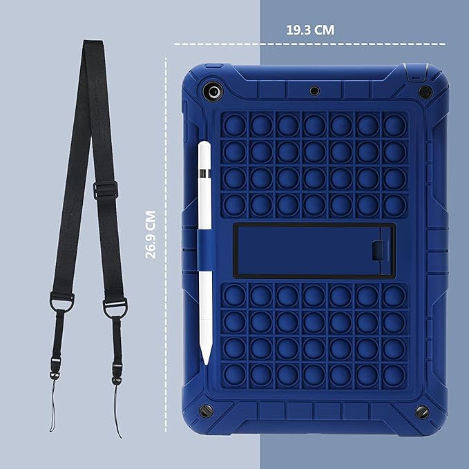 XZC iPad 9th/8th/7th Generation Case (iPad 10.2 Case 2021/2020/2019) Shockproof Drop Protection iPad Cover with Pencil Holder Kickstand Shoulder Strap (Dark Blue)