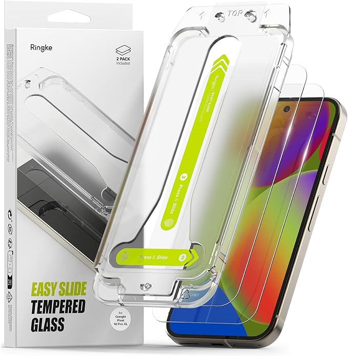 Ringke Easy Slide Tempered Glass Designed for Google Pixel 10 Pro XL Screen Protector [Super Easy to Install] Case Friendly Shatterproof Premium 9H Hardness Tempered Glass - 2 Pack