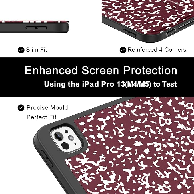 Soke Case for New iPad Pro 13 Inch (M5/M4 2025/2024 Release) with Pencil Holder Trifold Stand Shockproof [Support Apple Pencil Charging + Auto Wake/Sleep] Soft TPU Back Cover Book Wine