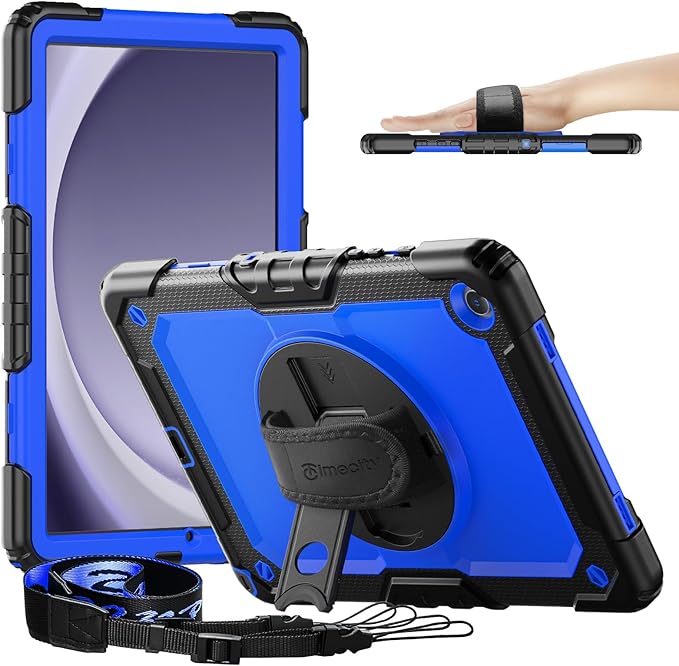 Timecity Case for Samsung Galaxy Tab A9+/ A9 Plus 5G Tablet Case 11'' 2024 SM-X210/X216/X218 Full-Body Protective Case with Screen Protector 360° Rotating Stand Hand&ampShoulder Strap- Dark Blue