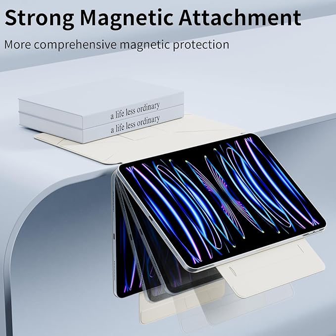 KenKe Magnetic Case for iPad Pro 11 Inch 4th/3rd/2nd Generation 2022/2021/2020 with Removable Pencil Holder Smart Folio Magnetic Slim Stand Cover with 6+View Angles Auto Wake/Sleep White Cream