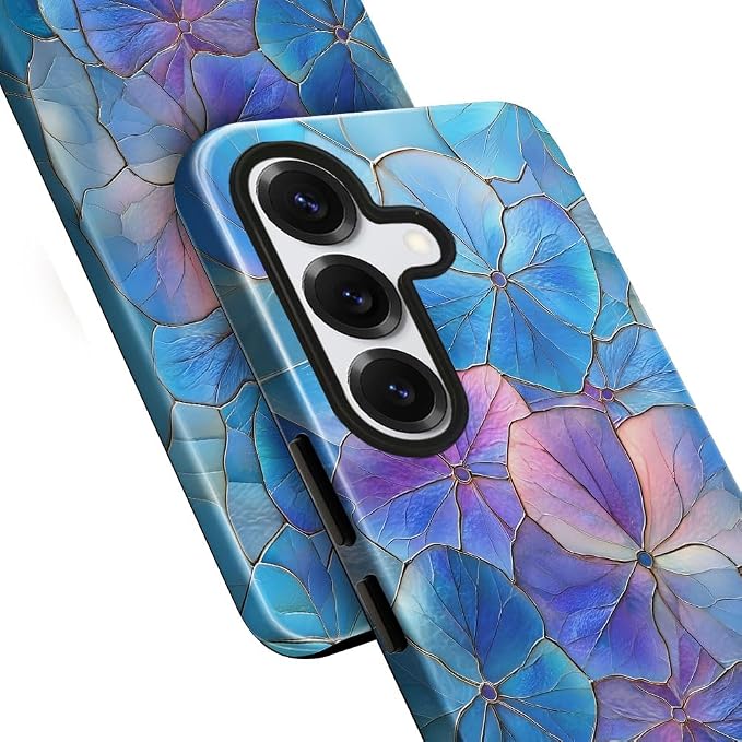 Blue Hydrangea Floral Stained Glass Aesthetic