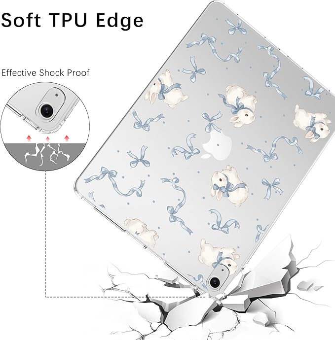 for iPad Pro 13-inch (M4) 2024Aesthetic Bowknot Rabbit Crystal Clear CaseSlim Lightweight Anti-Scratch Soft TPU Bumper Hard Acrylic Back Cover for Women