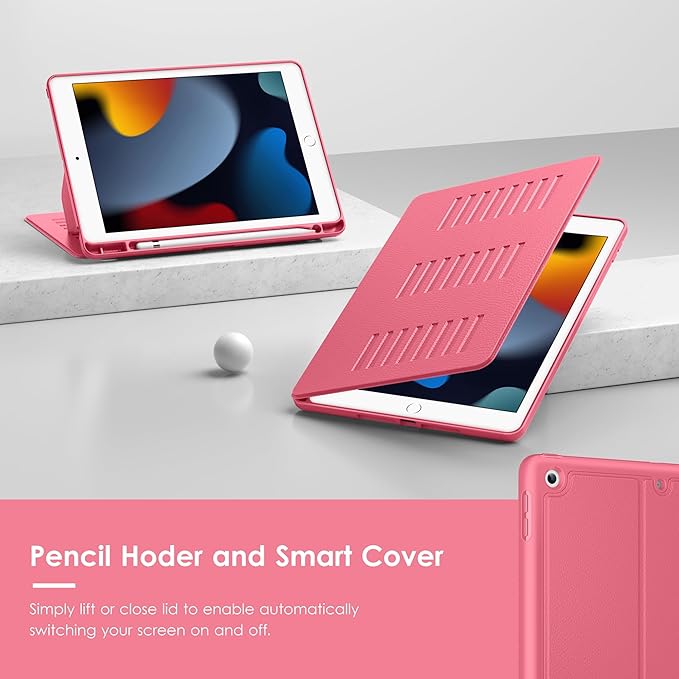 VIKESI Case for iPad 9th / 8th / 7th Generation 10.2 inch (2021/2020/2019 Released)Multiple Angles Magnetic Stand CoverShockproof BackPencil Holderand Auto Sleep/WakeWatermelon