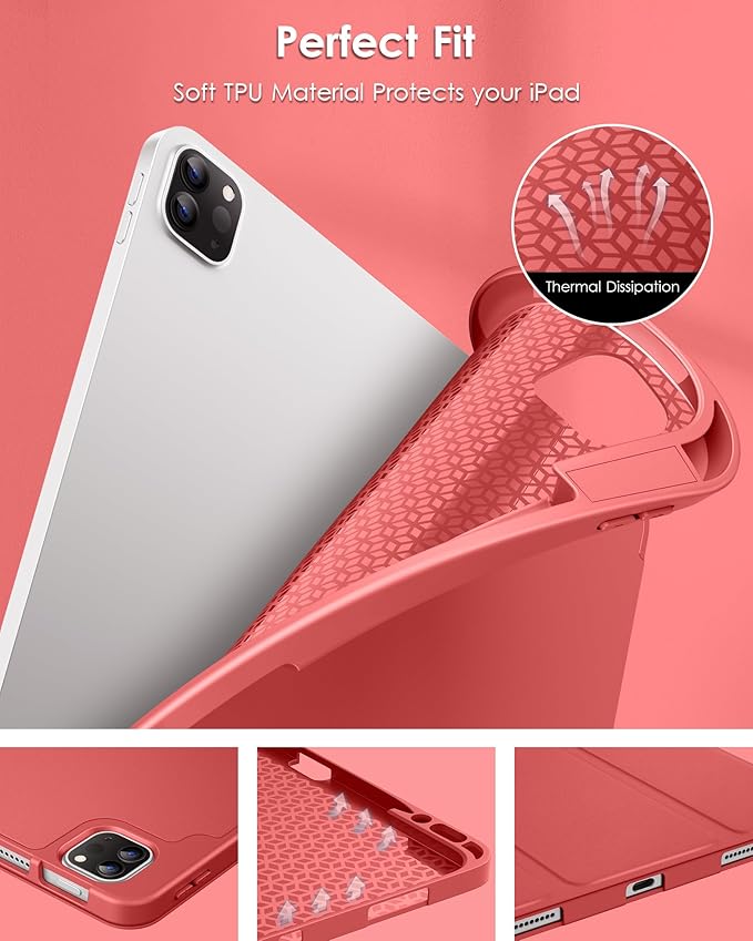 DTTO for iPad Air 13 Inch Case M4/M3/M2 2026/2025/2024 iPad Pro 12.9 Inch Case (6th/5th/4th/3rd Gen) Smart Slim Trifold Stand Soft Cover with Pencil Holder Red