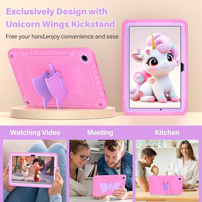 Case for Samsung Galaxy Tab A11+ Plus/ A9+ 11 inch 2025/2023 with Screen ProtectorUnicorn Stand Shoulder StrapShockproof for Galaxy Tab A11 Plus/A9 Plus Tablet Case Kids Girls (Pink)