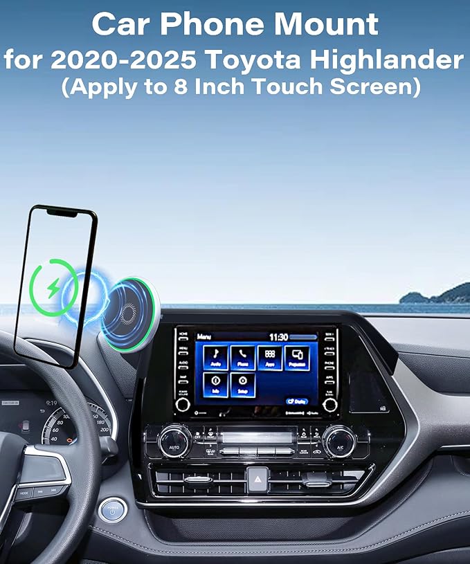 Car Phone Mount for 2020-2025 Toyota Highlander Accessories Apply to 8 Inch Touch Screen 15W Fast Wireless Charger Screen Fixed Clip Cell Phone Automobile Cradles Hands-Free