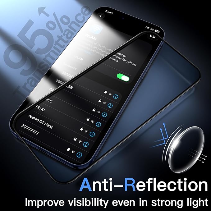 JETech Infinity AR Screen Protector for iPhone 17 Pro AR Anti-Reflective Coating 9H+ 3D Full Coverage Tempered Glass Military-Grade Shatterproof Smudge-Resistant Easy Install 1-Pack