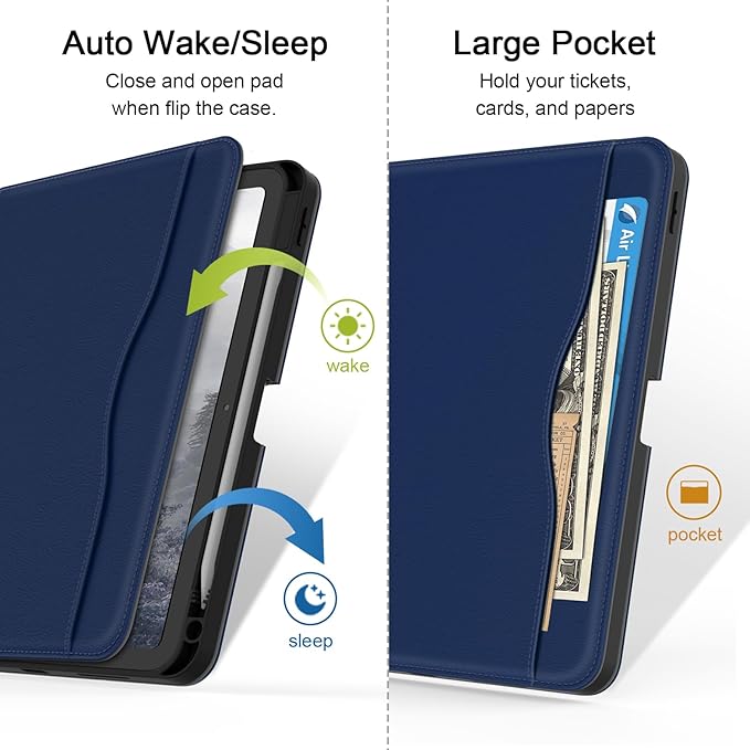Case for iPad Pro 11 inch (M5/M4) 2025/2024 Multi-Angle PU Leather Cover for i Pad Pro 11 with Pencil Holder/Hand Strap/Pocket Auto Wake/Sleep Navy Blue