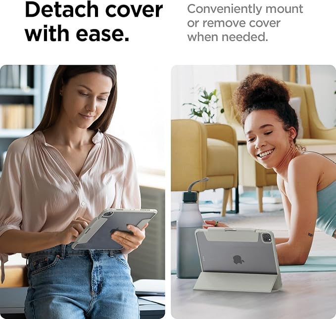 Spigen for iPad Pro 11 inch Case M2 4th Generation (2022) / 3rd (2021) / 2nd (2020) / 1st (2018) with Detachable Magnetic Cover Air Skin Pro Clear Transparent Back and Pencil Holder Gray