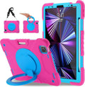 Case for iPad Pro 11 Inch 4th 2022/3rd 2021/2nd 2020/1st Gen 2018 iPad Air 10.9 Inch 2022/2020 5th/4th Generation Case with Pencil Holder/360° Rotating Handle Stand Pink+Blue