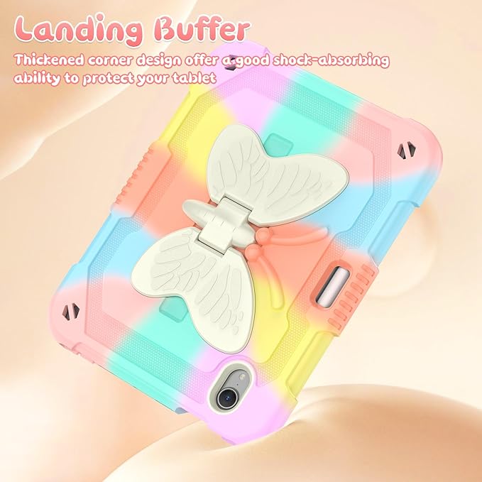 for iPad Mini 7 (A17 Pro) 2024/Mini 6 8.3'' Butterfly Case for Kids Girls Cute Kawaii Girly Butterfly Soft Silicone Cover with Stand Shoulder Strap for iPad Mini 7th/6th Generation 8.3 Pink