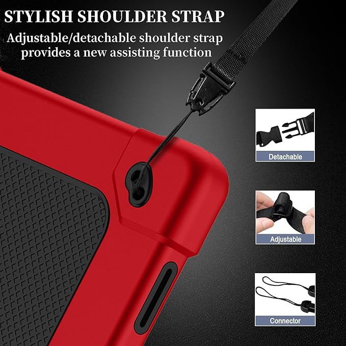 for Callsky-Tab Cpad 10 / Callsky-Tab Ctab 10 10.1 inch Tablet Case Kids Shockproof Cover with Kickstand Shoulder Strap and 2 Pcs Tempered Glass Screen Protector (RedBlack+2Pcs)