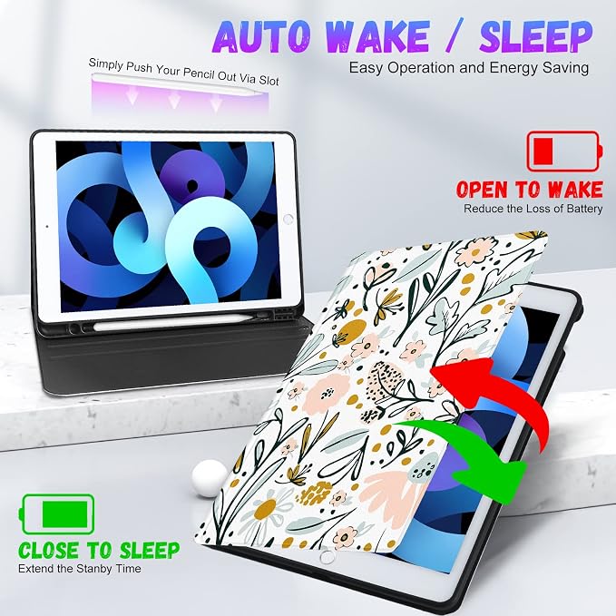 for ipad 9/8/7th-White Flower