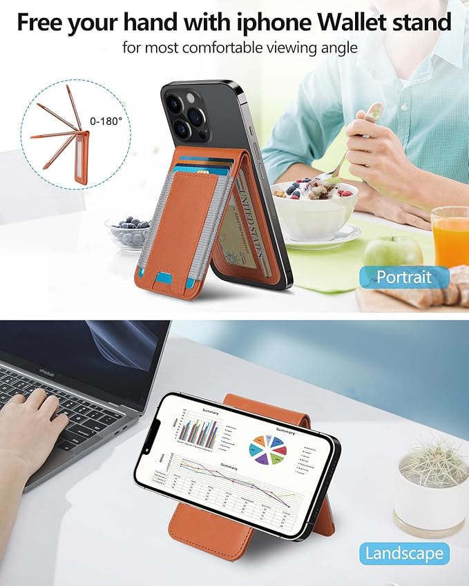 ExtreLife 2-in-1 Magsafe Wallet Adjustable Stand and Open ID Window Magnetic Wallet for iPhone 17/16/15/14 Pro Max/14 Pro/14/14 Plus/13/12 Series 9 Cards Brown
