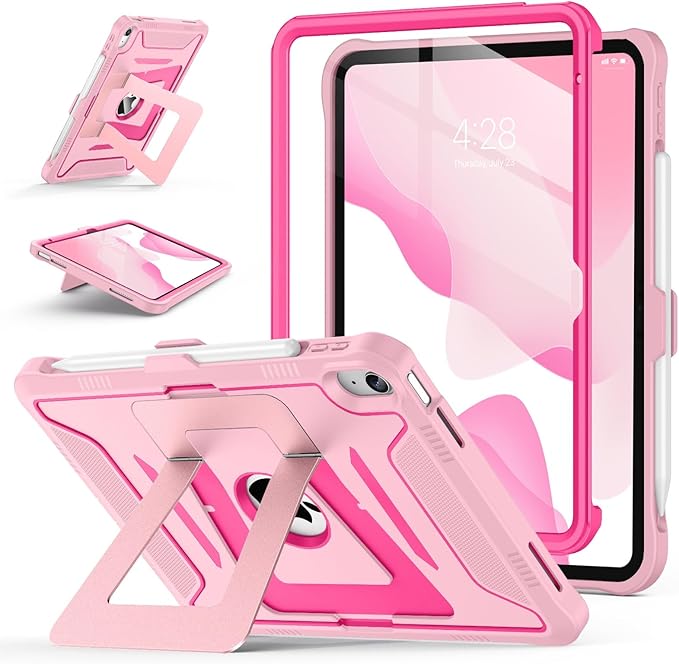Soke Case for iPad (A16) 11th Generation 11-Inch 2025 /10th Generation 10.9-Inch 2022 with Screen Protector and Multi-Angle Kickstand Rugged Full Body Heavy Duty Protective Cover - Pink