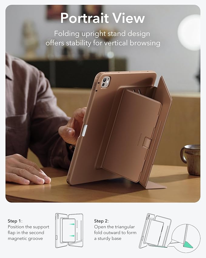 ESR for iPad Pro 11 Inch Case (M5/M4) 2025/2024 Vertical Stand Cover Multi Stand Angles Ultra-Stable Case with Pencil Holder Flip Series Brown