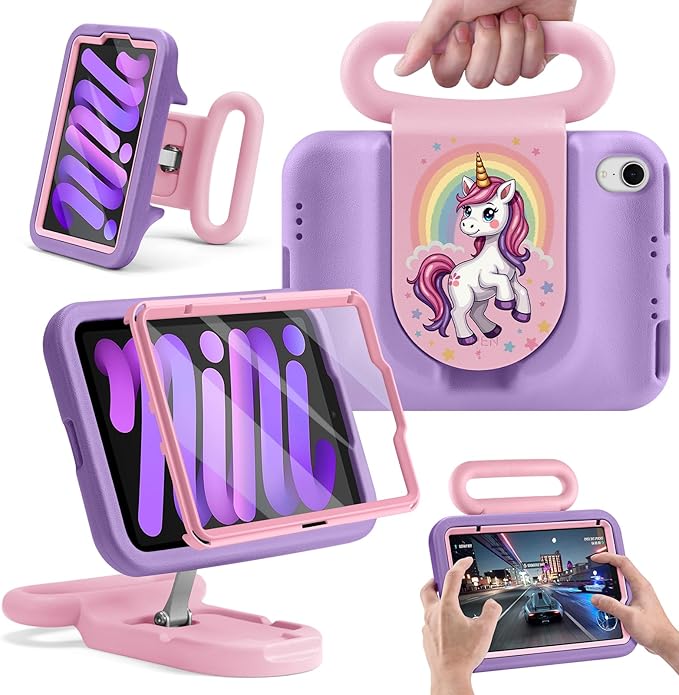 Kids Case for iPad mini 7 (A17 Pro) 2024 /iPad Mini6 2021Cute Shockproof EVA Case with Handle &amp Stand Child-Friendly Drop-Proof case for iPad mini 7th/6th Gen 8.3inch (for iPad mini 7/ Mini 6 8.