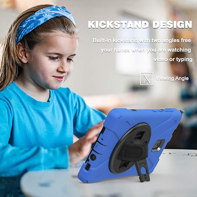 Case for Samsung Galaxy Tab Active 3 8 T570 T575 T577 Heavy Duty Shockproof Rugged 3 Layer Kids Durable Case with 360 Swivel Kickstand Shoulder Strap &amp Hand Strap