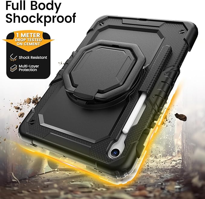 HXCASEAC Case for Galaxy Tab S10 lite / S10 FE / S9 FE 10.9 Inch Shockproof | 360° Rotating Stand | S Pen Holder | Screen Protector | Shoulder Strap | Samaung S10 Lite Tablet Case Kids Black