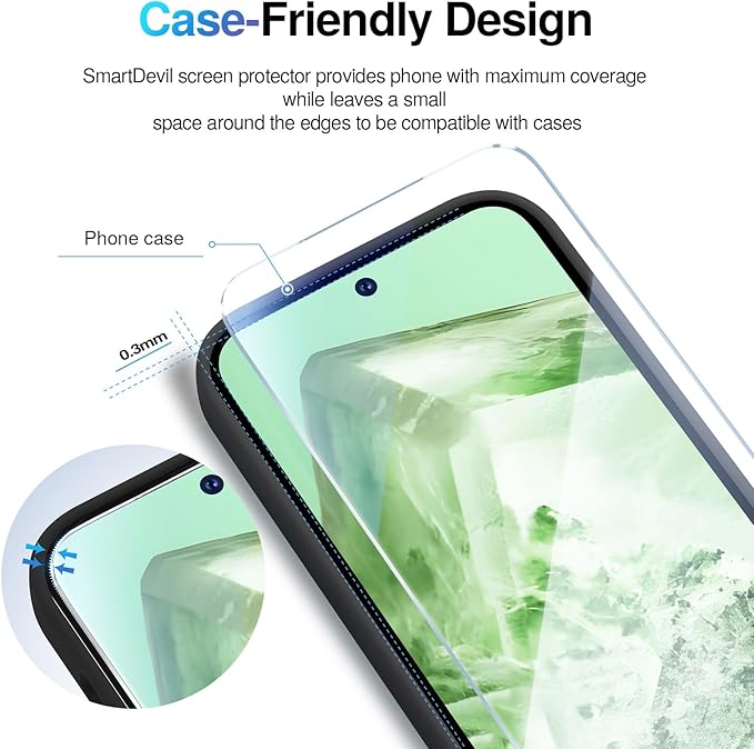 SMARTDEVIL [3+3 Pack] for Google Pixel 8 Screen Protector with Camera Lens Protector Finger Print Reader Compatible Fast &amp Easy Installation Clear 9H Tempered Glass Film Alignment Frame