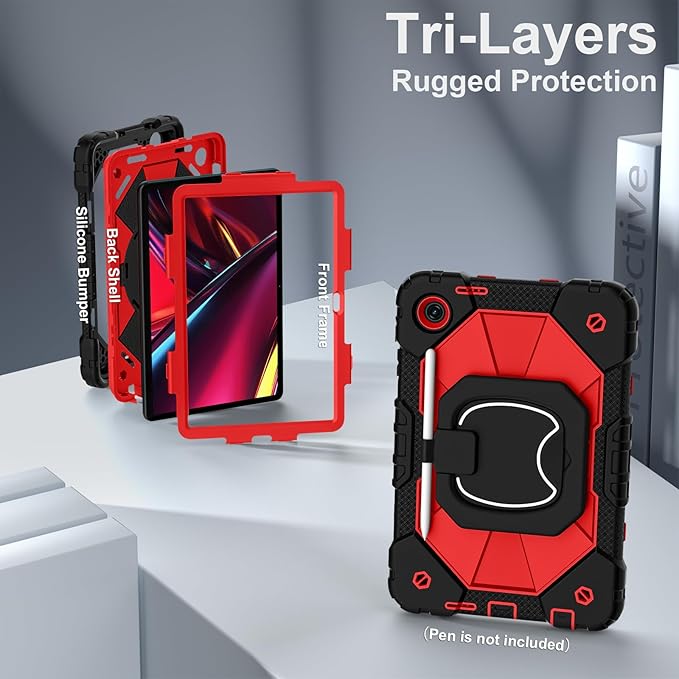for T-Mobile Revvl Tab 2 Case 10.1 Inch 2025 Shockproof Cover for Revvl Tab 2 5G Tablet Case Kids with 360° Rotating Handle Stand Pen Holder Shoulder Strap Black Red