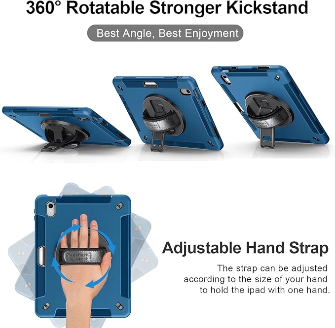 Case for iPad (A16) 11th/10th Generation Case: Protective Cover for iPad 11th Gen 11 Inch 2025 &amp10th Gen 10.9 2022 with Screen Protector- Stand- Shoulder Strap- Handle- Pencil Holder-Dark Blue