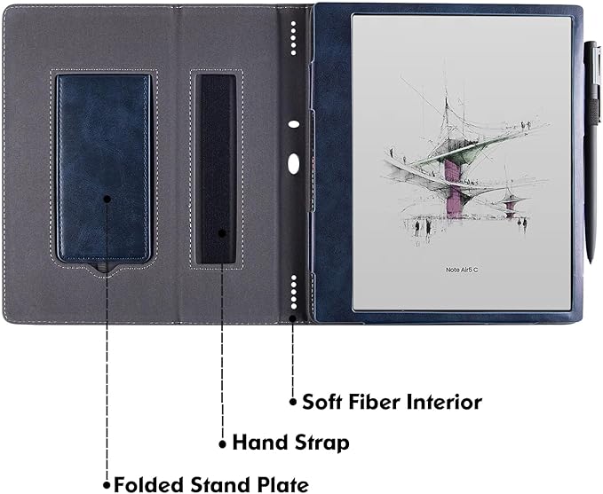 BOZHUORUI Case for 10.3 Boox Note Air 5 C/Air 4 C/Air 3 C/Air 3 B/W Tablet ePaperMultiple Viewing Angles Stand CoverPU Leather Folio Smart Protective Cover with Hand Strap Dark Blue