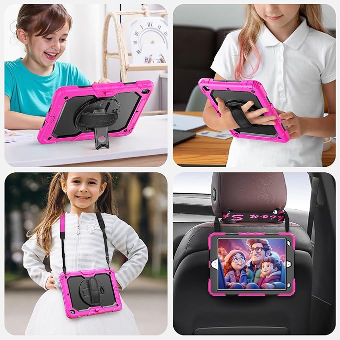 SEYMAC for iPad 9th/8th/7th Generation Case 10.2 2021-2019 Full-Body Shockproof Heavy Duty Protective Case with Screen Protector Rotating Stand/Handle/Shoulder Strap for iPad 10.2 Pink
