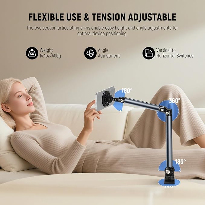 NEEWER Basics Magnetic Cell Phone Holder Stand for Desk &amp Bed Tension Adjustable Overhead Desk Mount Compatible with MagSafe iPhone 16 15 Pro Max Plus 14 13 12 for Video Recording Filming PA089
