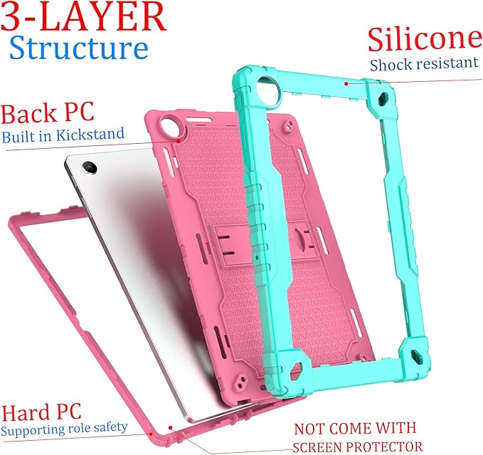 for Onn 10.4 Tablet Pro 2023 Model: 100110603 Case Built in Kickstand Heavy Duty Hybrid Case Hard Back Case Come with Tempered Glass/Shoulder Strap for Onn 10.4 Tablet Pro (Green+Pink/1 Pcs)